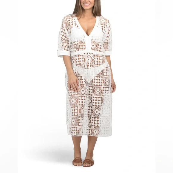 anthropologie white crochet dress Fringed Crochet Maxi Dress